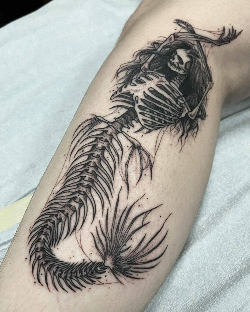 Skeletal Mermaid Tattoo Design