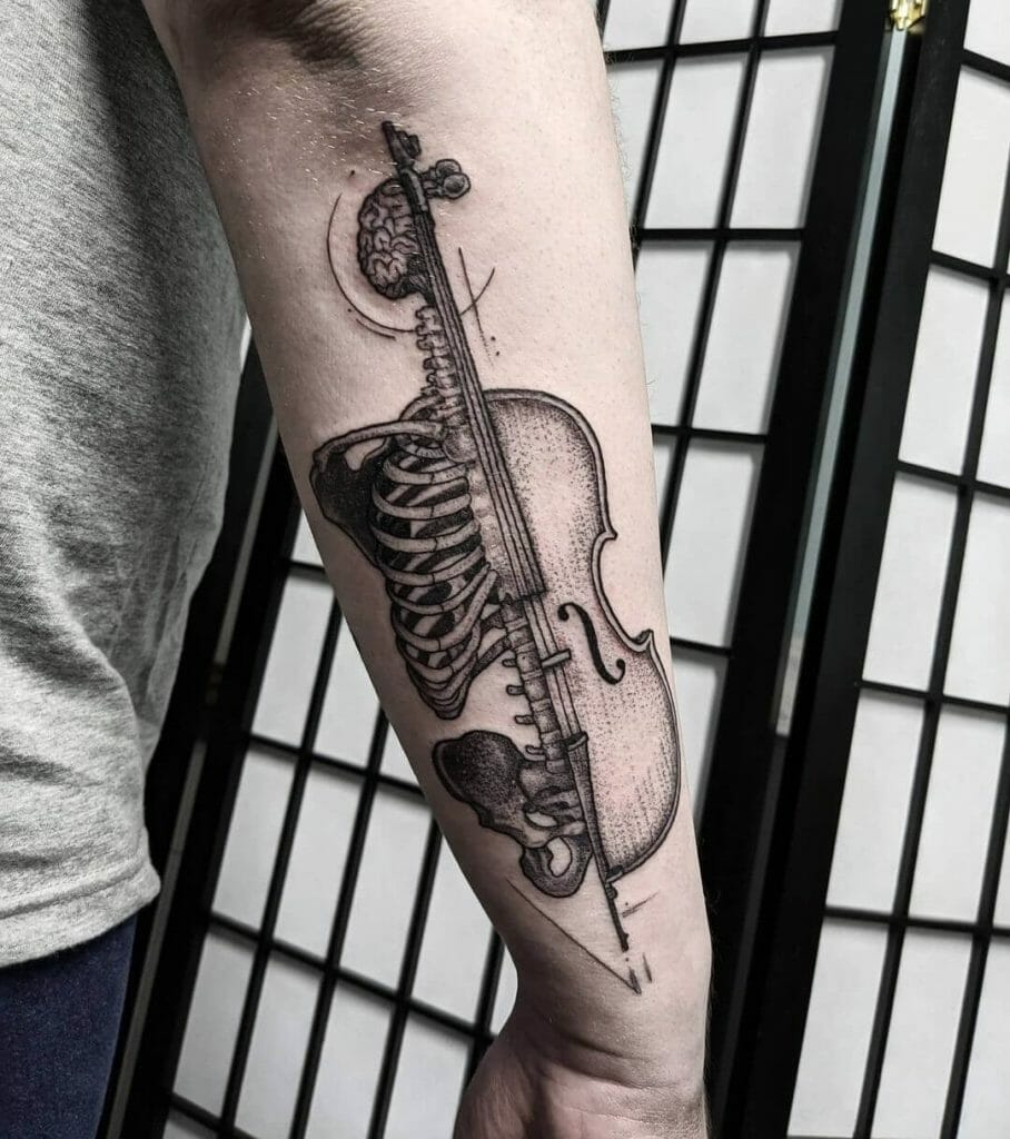 Skeleton And Cello Tattoo Design