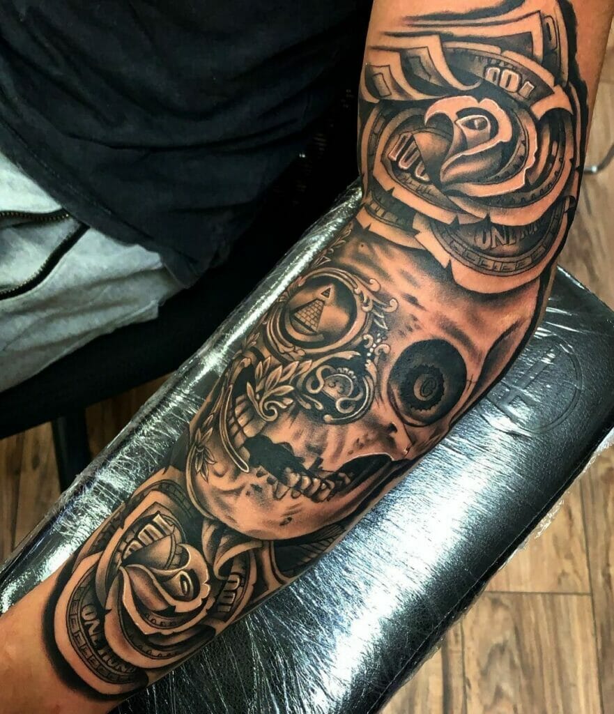 Skull Money Rose Tattoo
