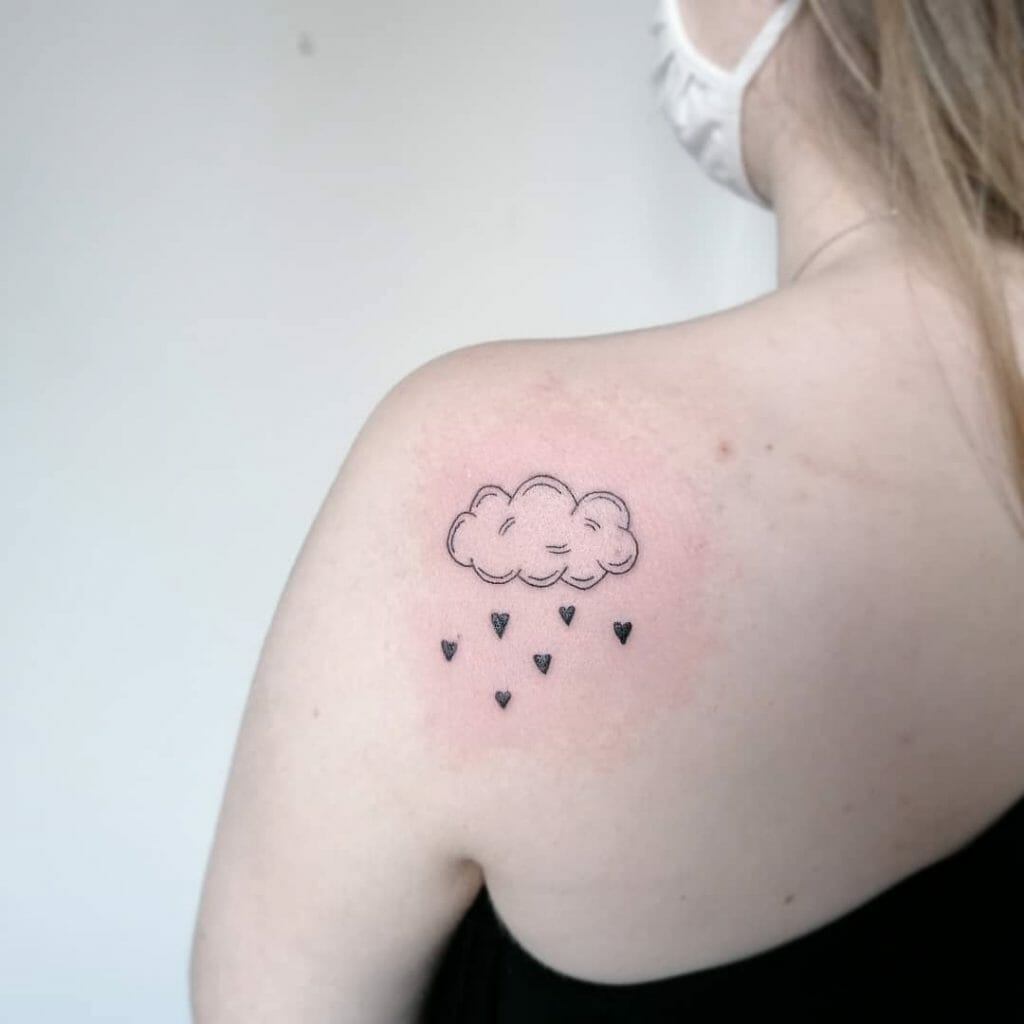 Small Black Line Cloud And Rain Tattoo