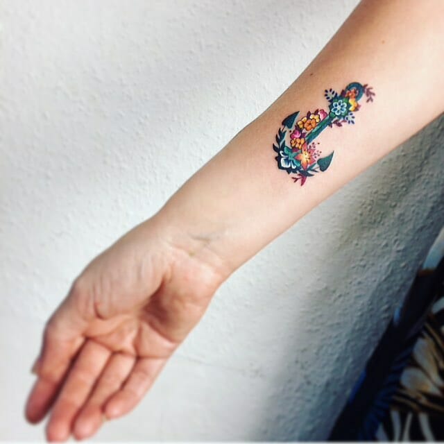 Small Floral Anchor Tattoo