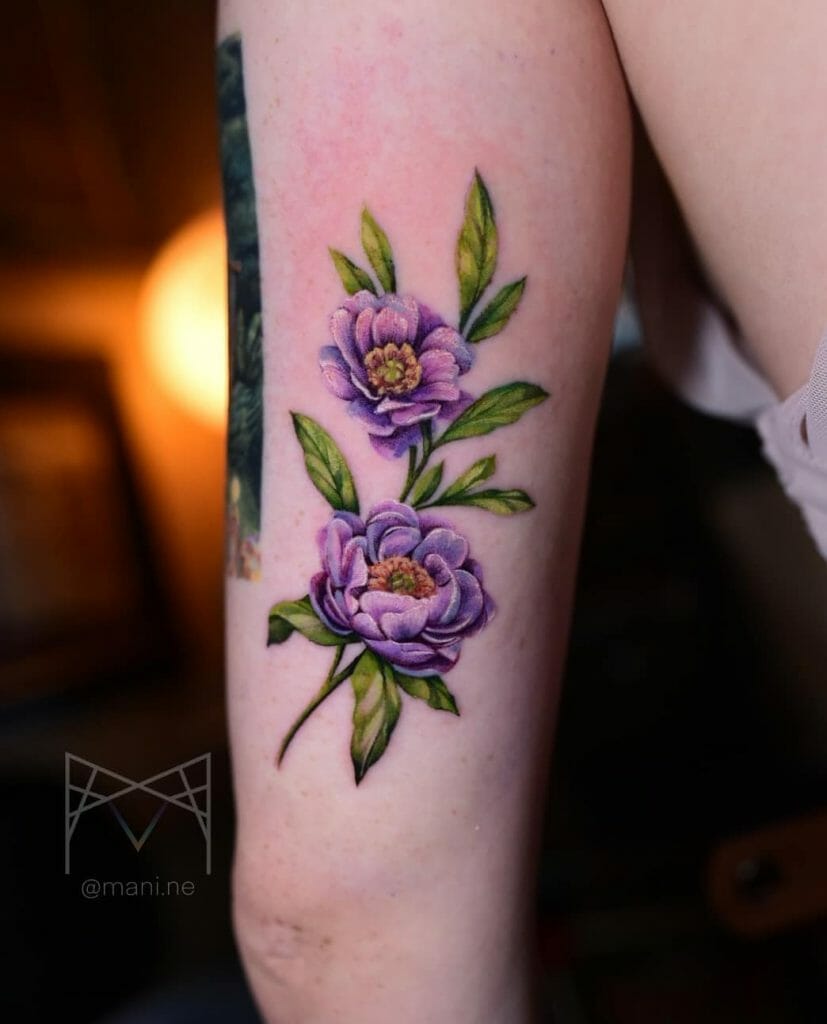 Small Peonies Floral Tattoo