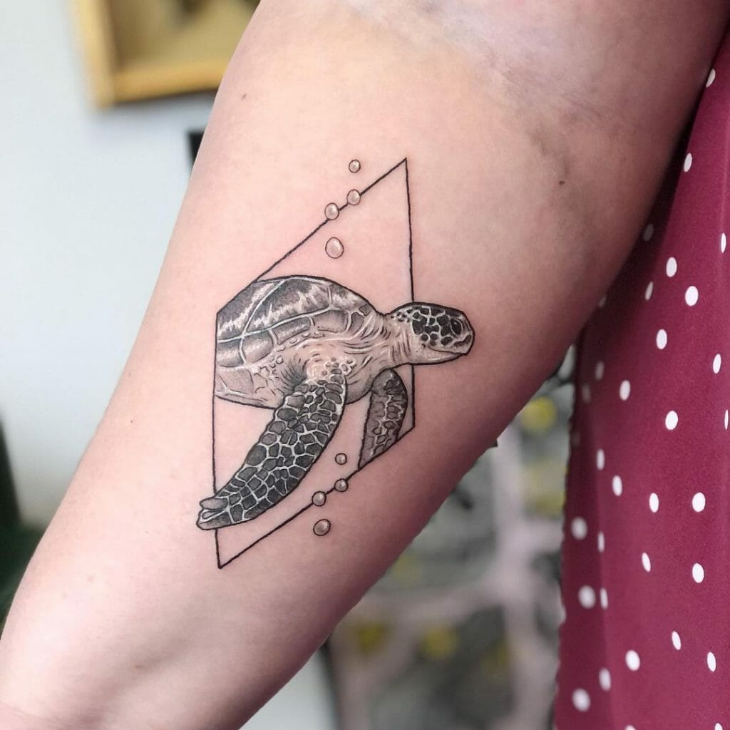 Small Sea Turtle Tattoo In Monochrome Shade
