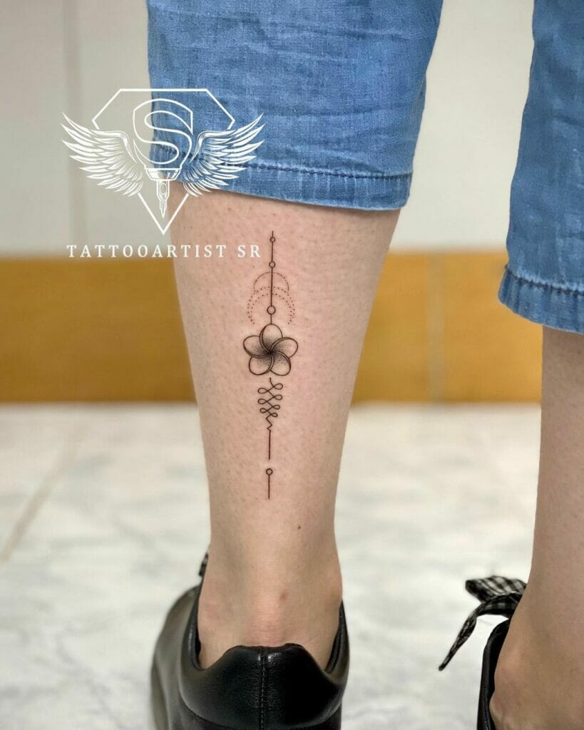 Small Unalome Tattoo With Half Moon And Flower