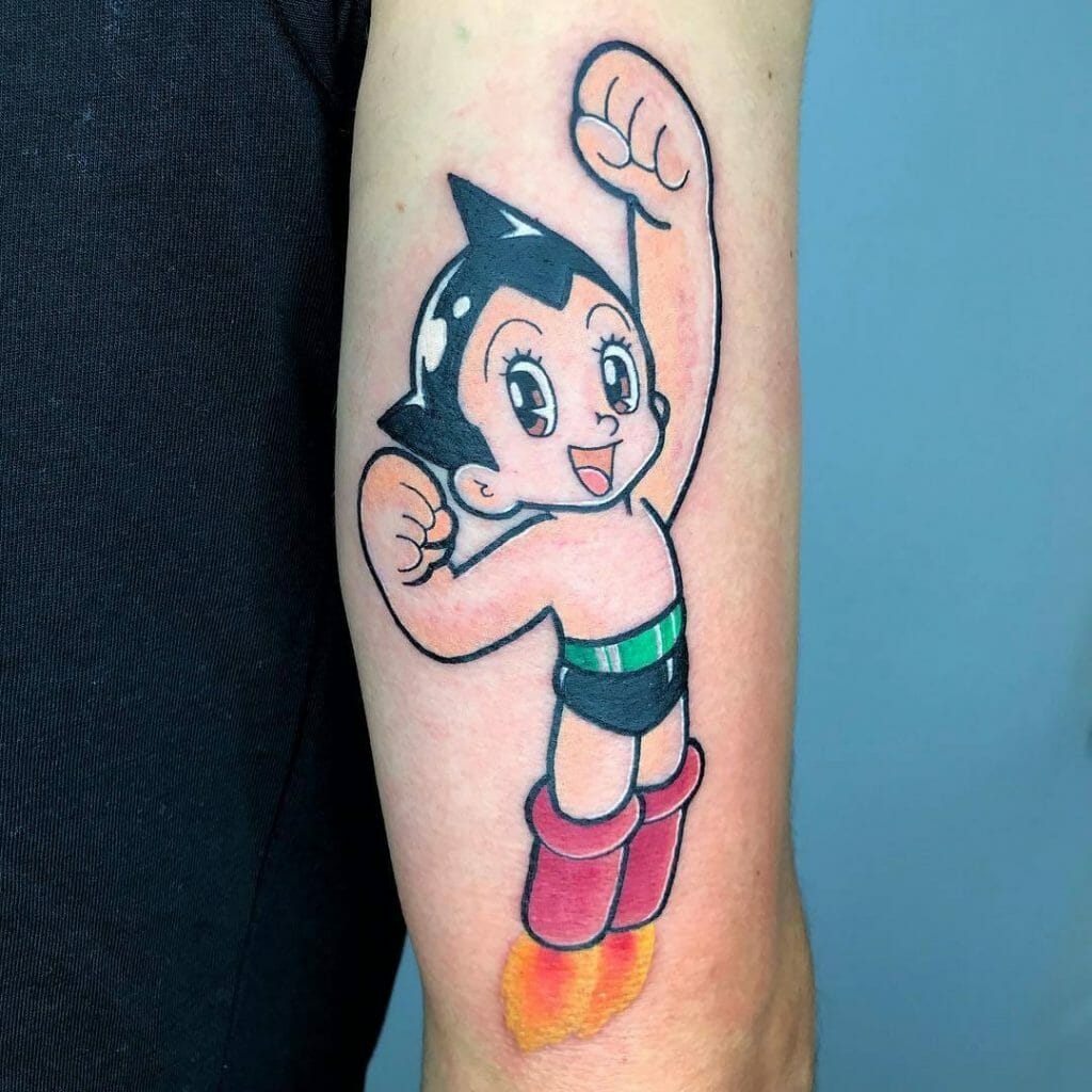 Smiling And Flying Astro Boy Tattoo