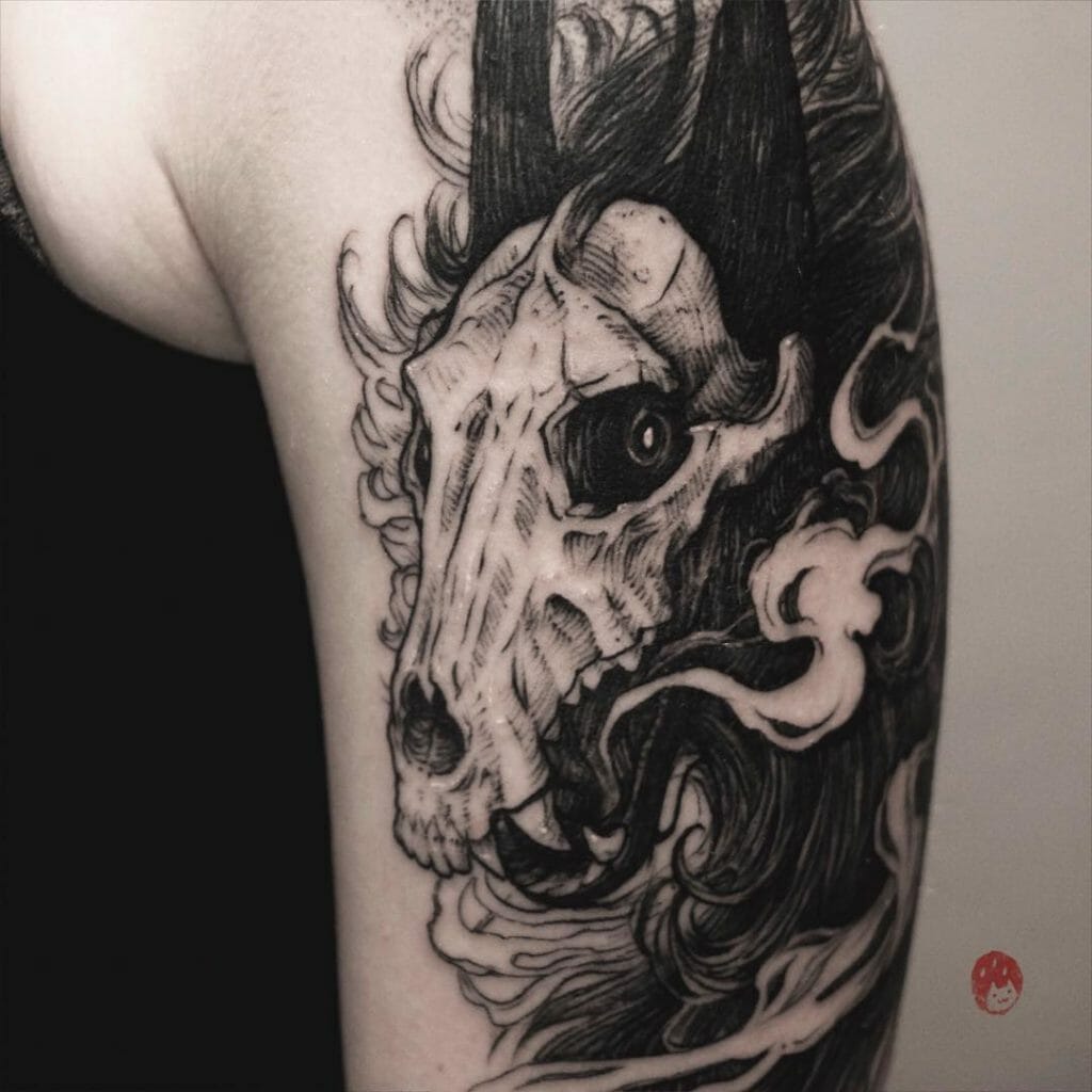 Smoky Wolf Skull Tattoos
