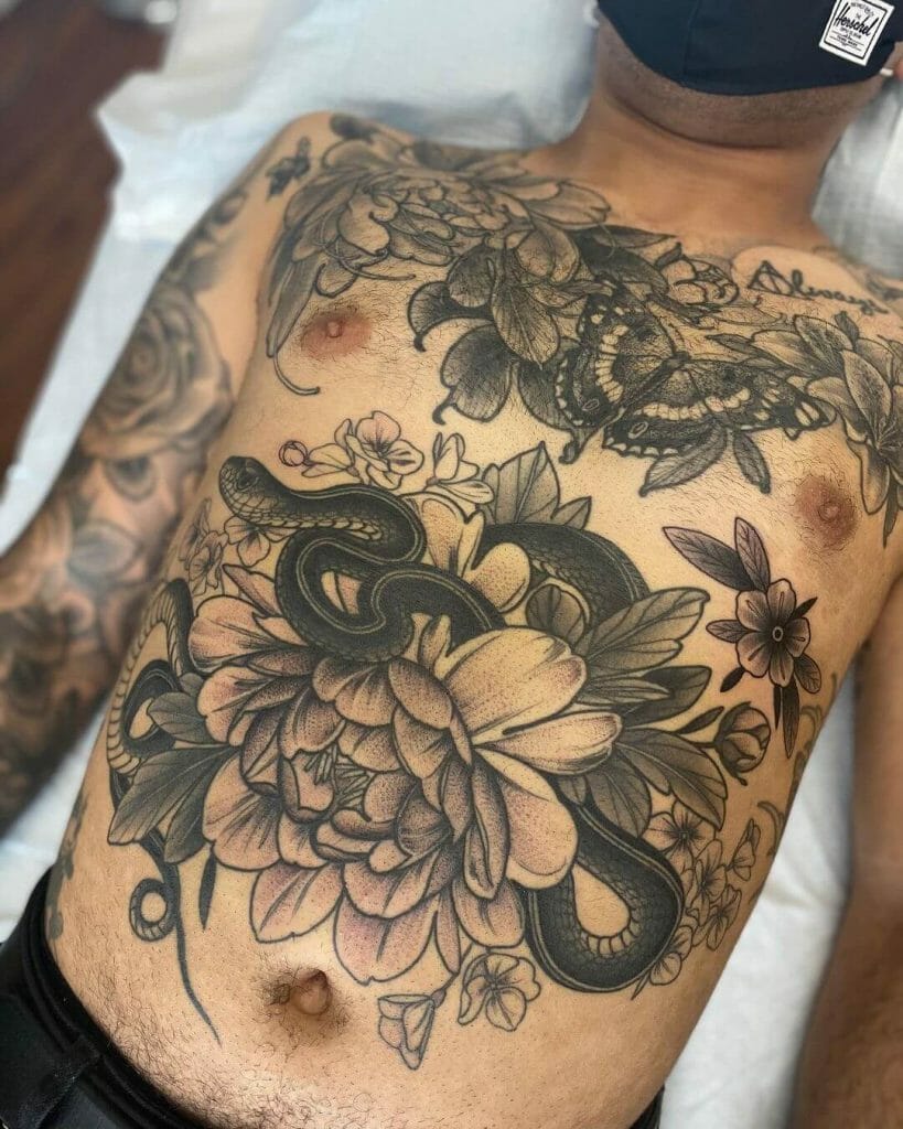 Snake And Flower Tattoo