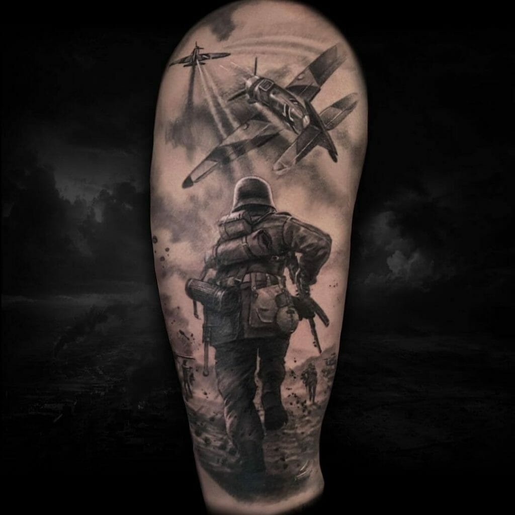 Soldiers On A Battlefield Army Tattoo