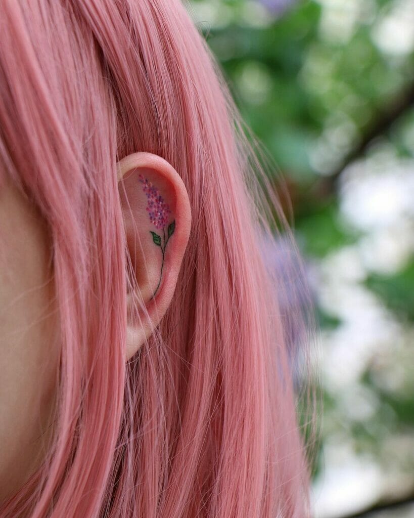 Sparkly Ear Lilac Flower Tattoo