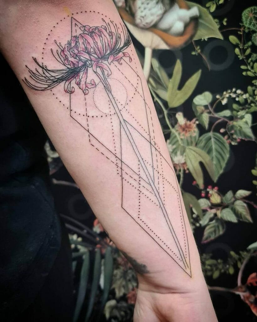 Spider Lily Flower Tattoo With Line Art