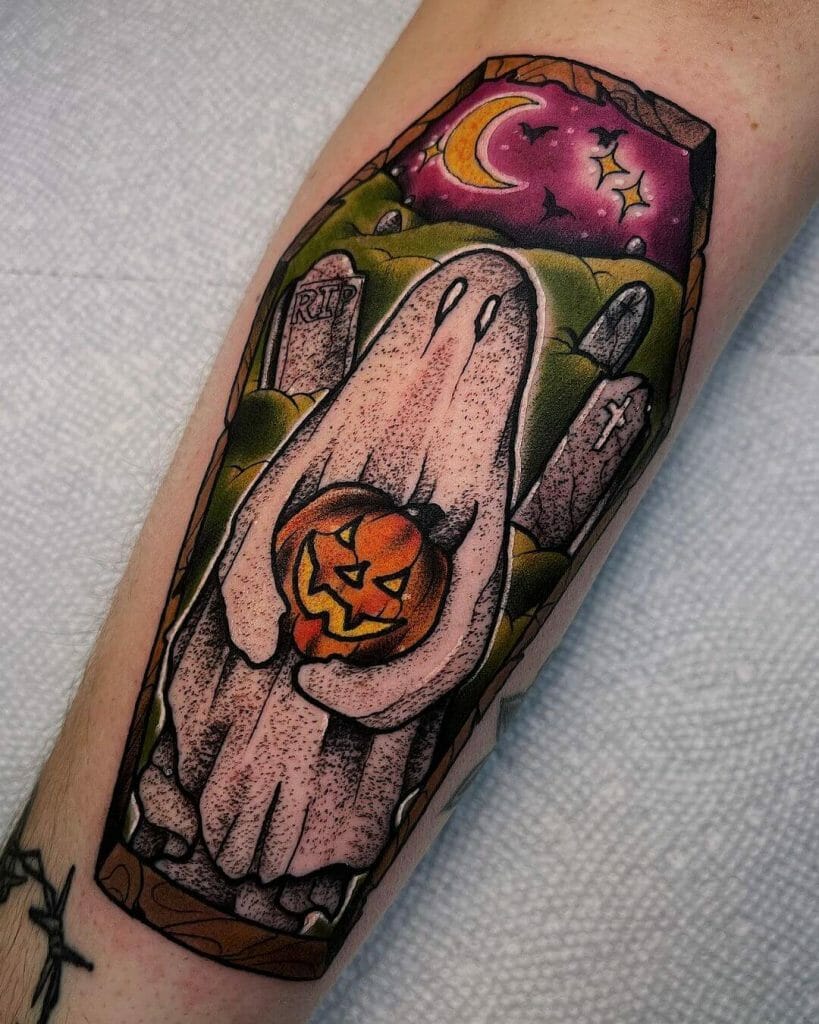 Spooky Ghost And Witch Tattoo