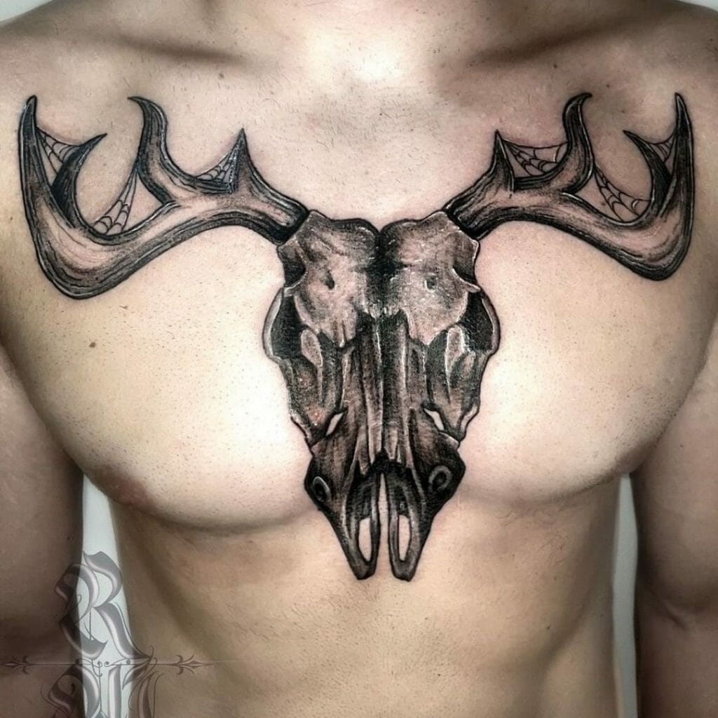 Stag Skull Chest Tattoo Design