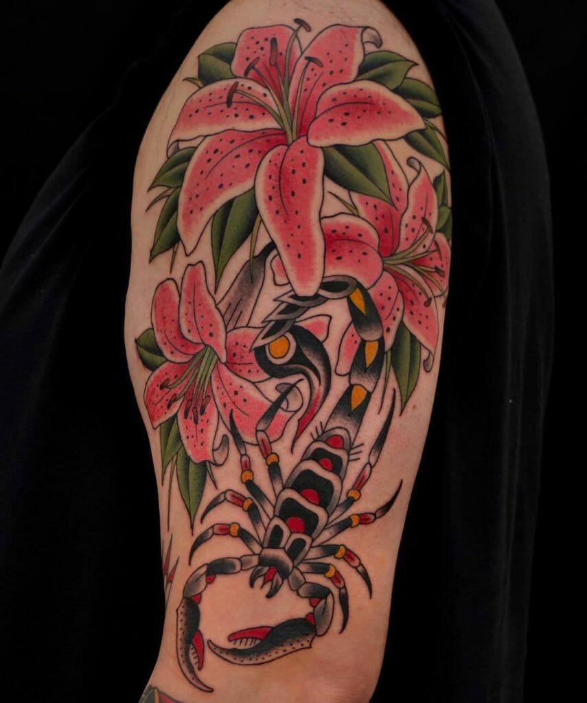 Stargazer Lily Tattoos with Scorpion