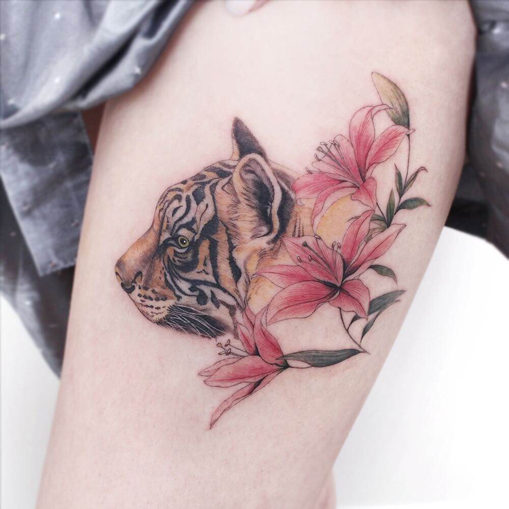 Stargazer Lily & Tiger Tattoo