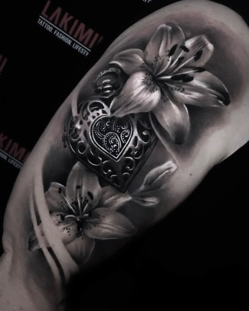 Steel Heart Lock and Key Tattoo