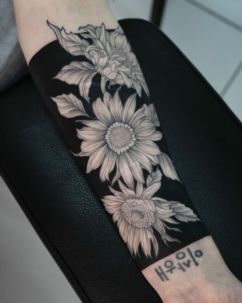 Stunning Black And White Sunflower Tattoo