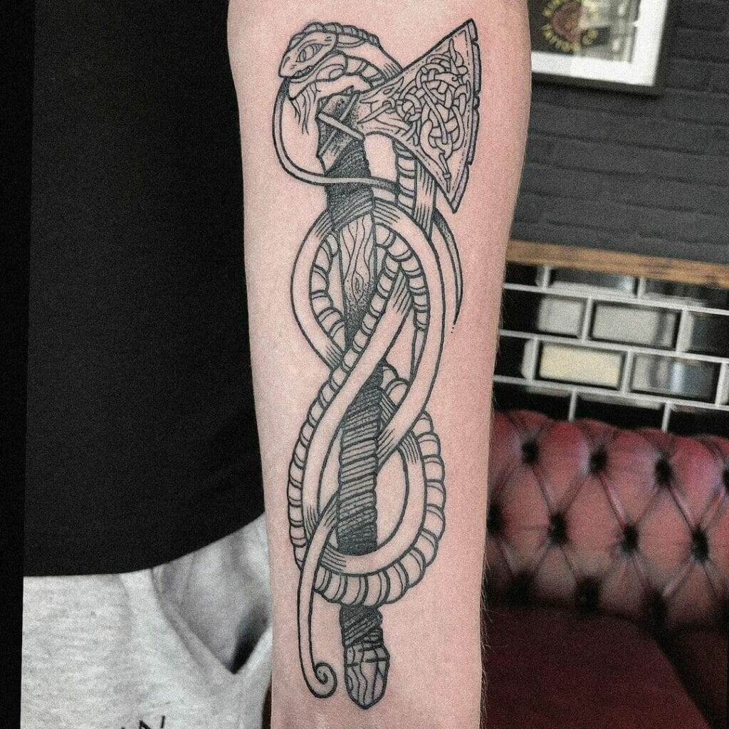 Stunning Jormungandr Tattoo Design With The Viking Axe