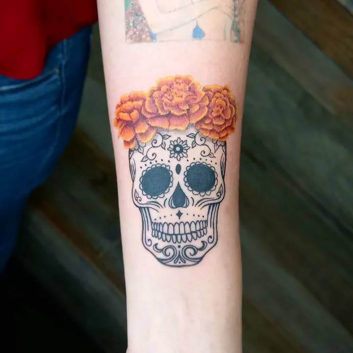 Sugar Skull Tattoo With Flower Tiara