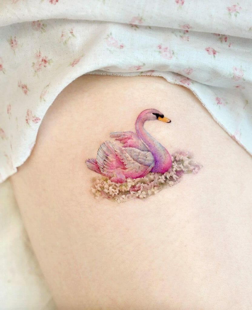Sumptuous Pink Swan Tattoo Idea