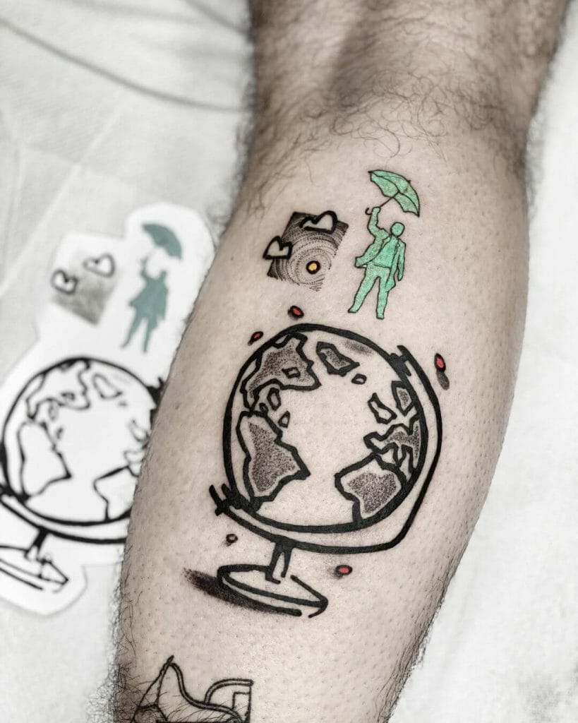 Surrealist Collage Tattoo With Globe