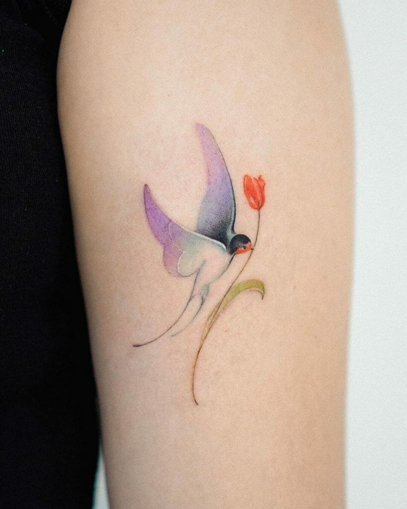 Swallow And Tulip Tattoo Idea