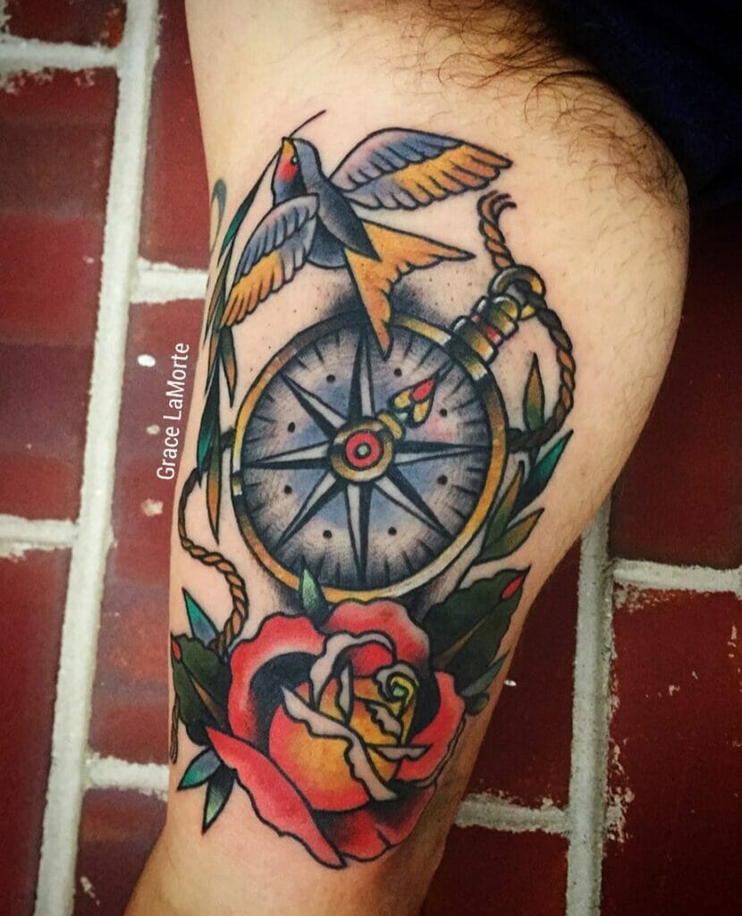 Swallow Tattoo With Nautical Imagery