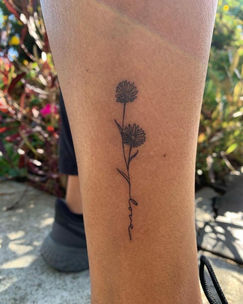 Sweet Pea Flower Tattoo With Lettering