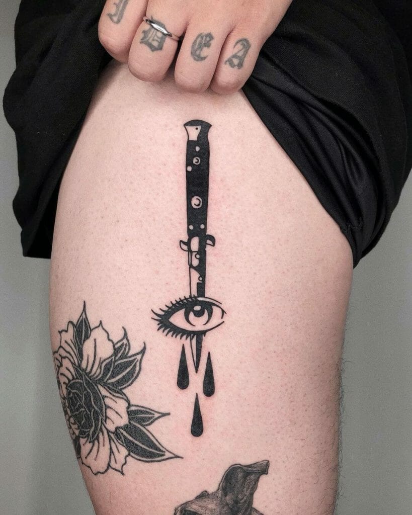 Switchblade Knife Tattoo With Eye