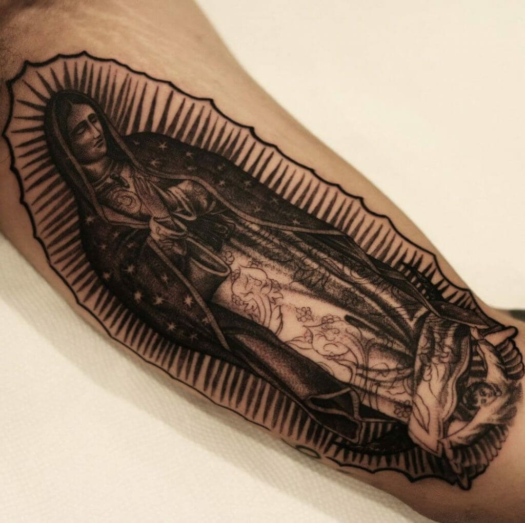 Tattoo Of Virgen De Guadalupe On Bíceps