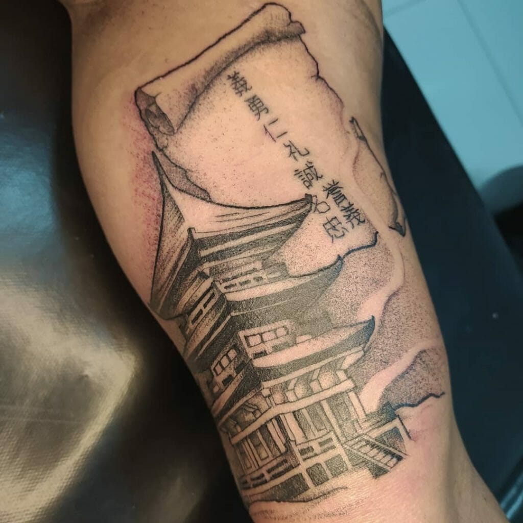 Temple Tattoo With Scripts