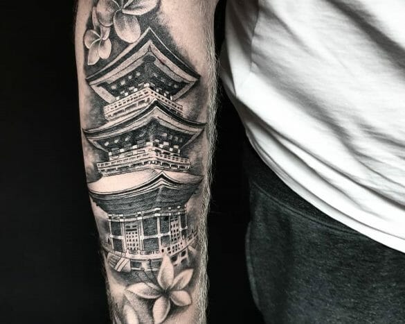 Chinese Pagoda Tattoo | Part of a back piece. | Flickr