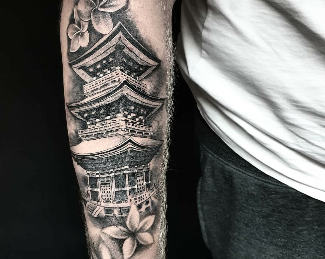 Glitched Japanese Temple done by me nikoambros  rtattoo