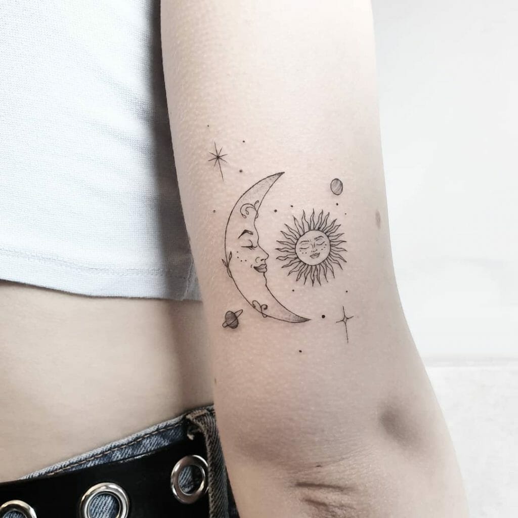 The Celestial Pair: Sun and Moon Tattoo