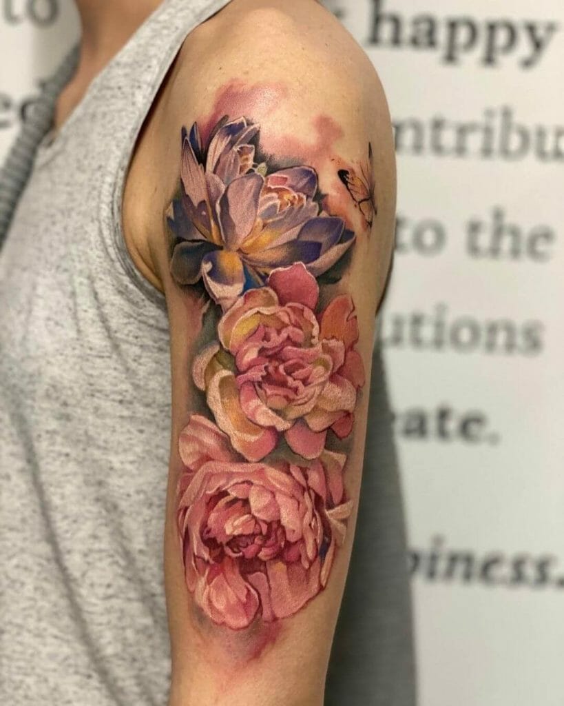 The Colourful Peony Flower Tattoo Sleeve