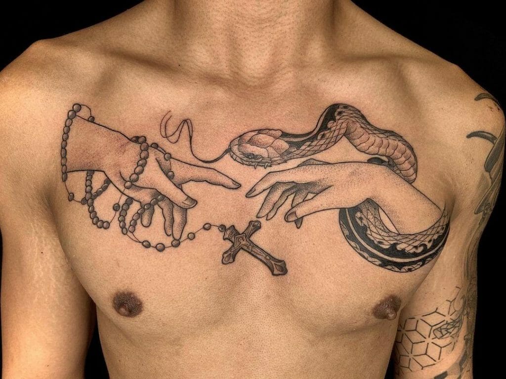 The Creation Of Adam Inspired Rosary Tattoo