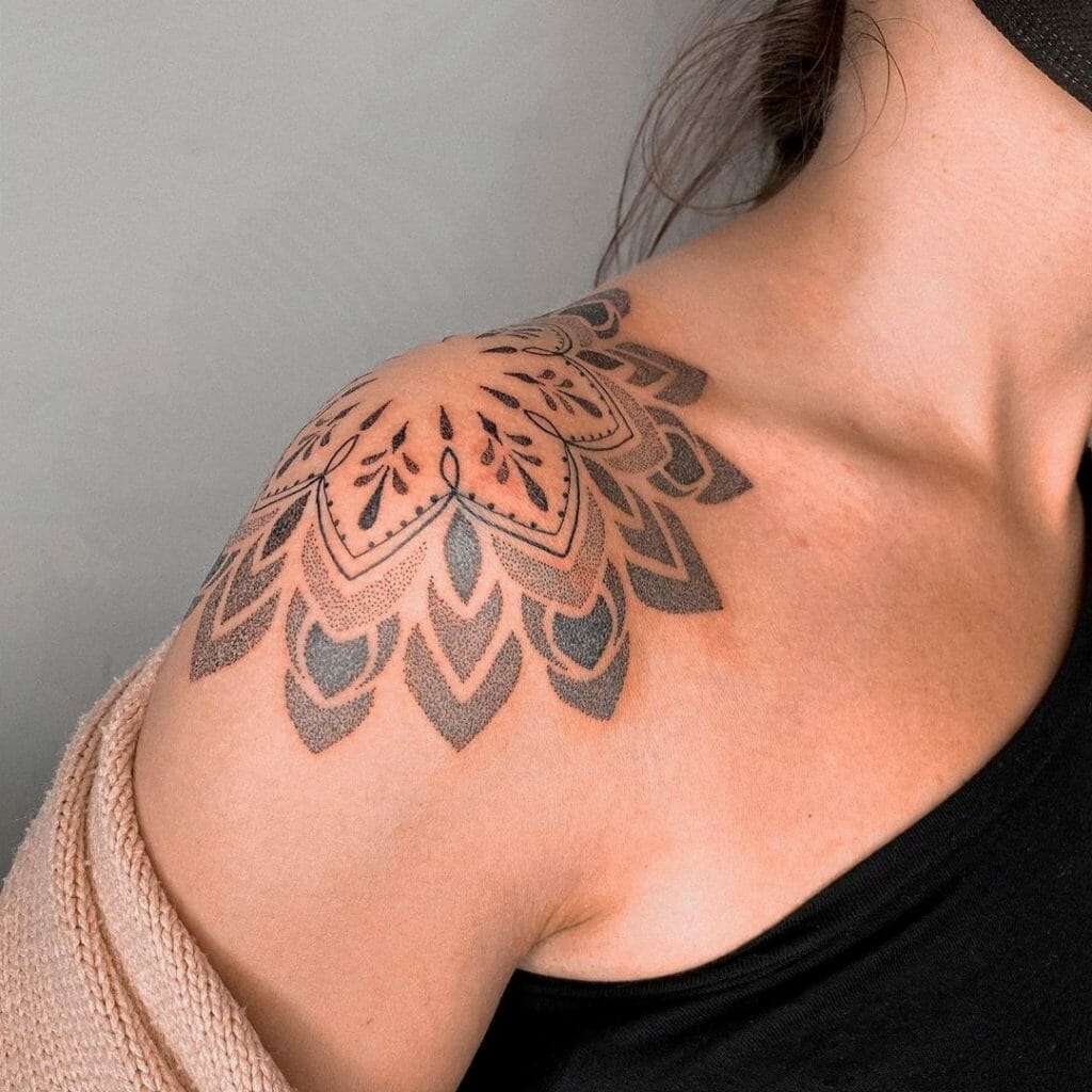 The Dot Work Mandala Shoulder Tattoo