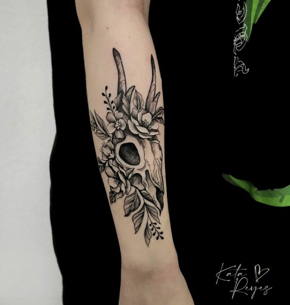 The Floral Skull Ram Tattoo