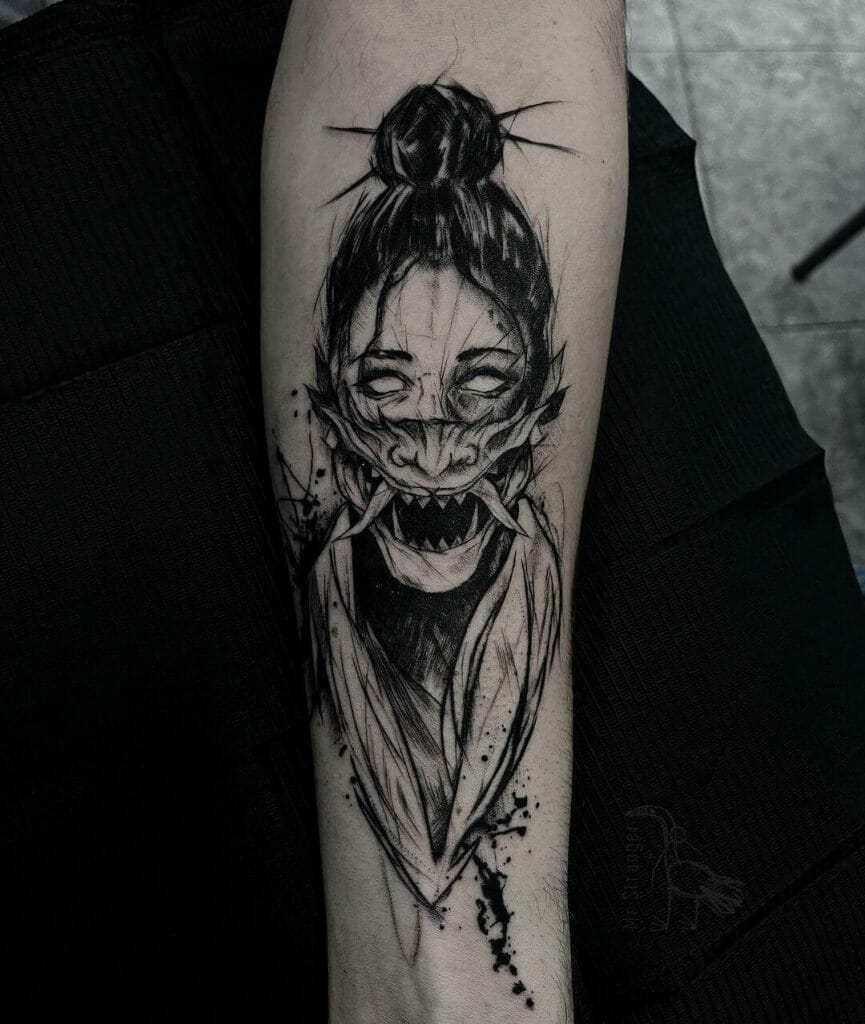 The Girl With Hannya Mask Tattoo Designs