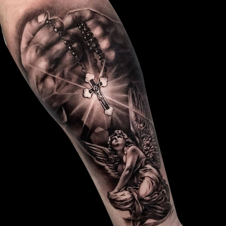 The Glowing Crucifix Tattoo Of Rosary Beads