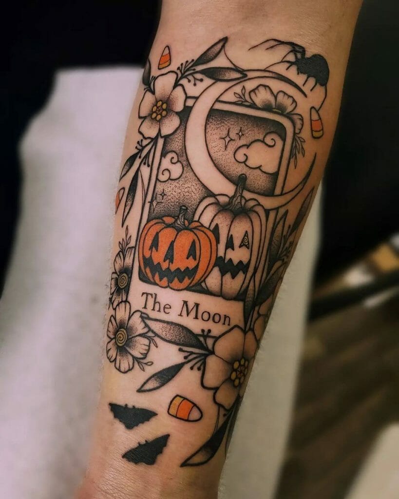 The Halloween Themed Moon Tarot Card Tattoo