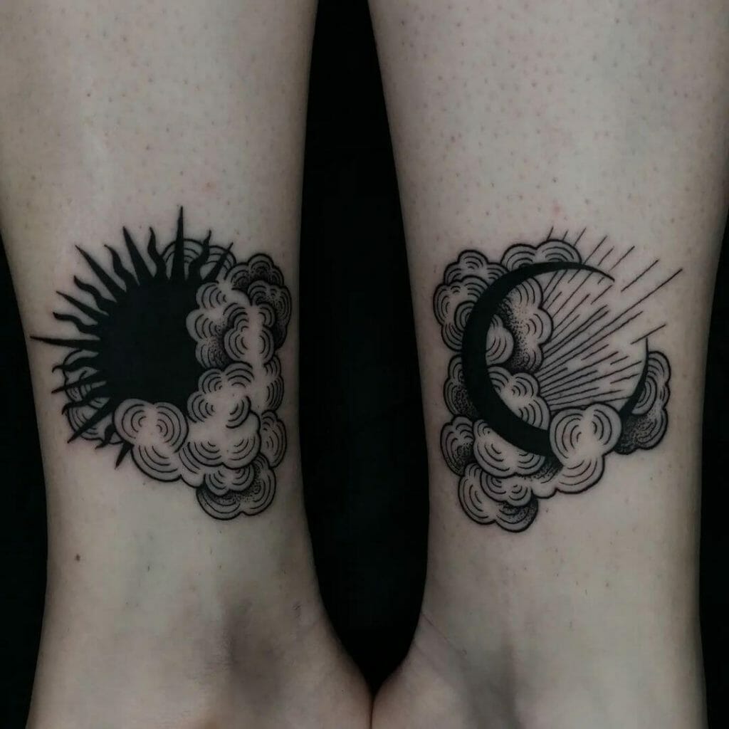 The Inner Ankle Moon and Sun Tattoos