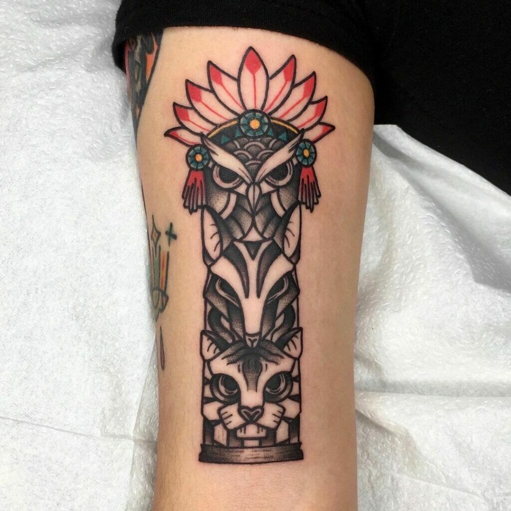 The Realistic Woodcarved Totem Pole Tattoo