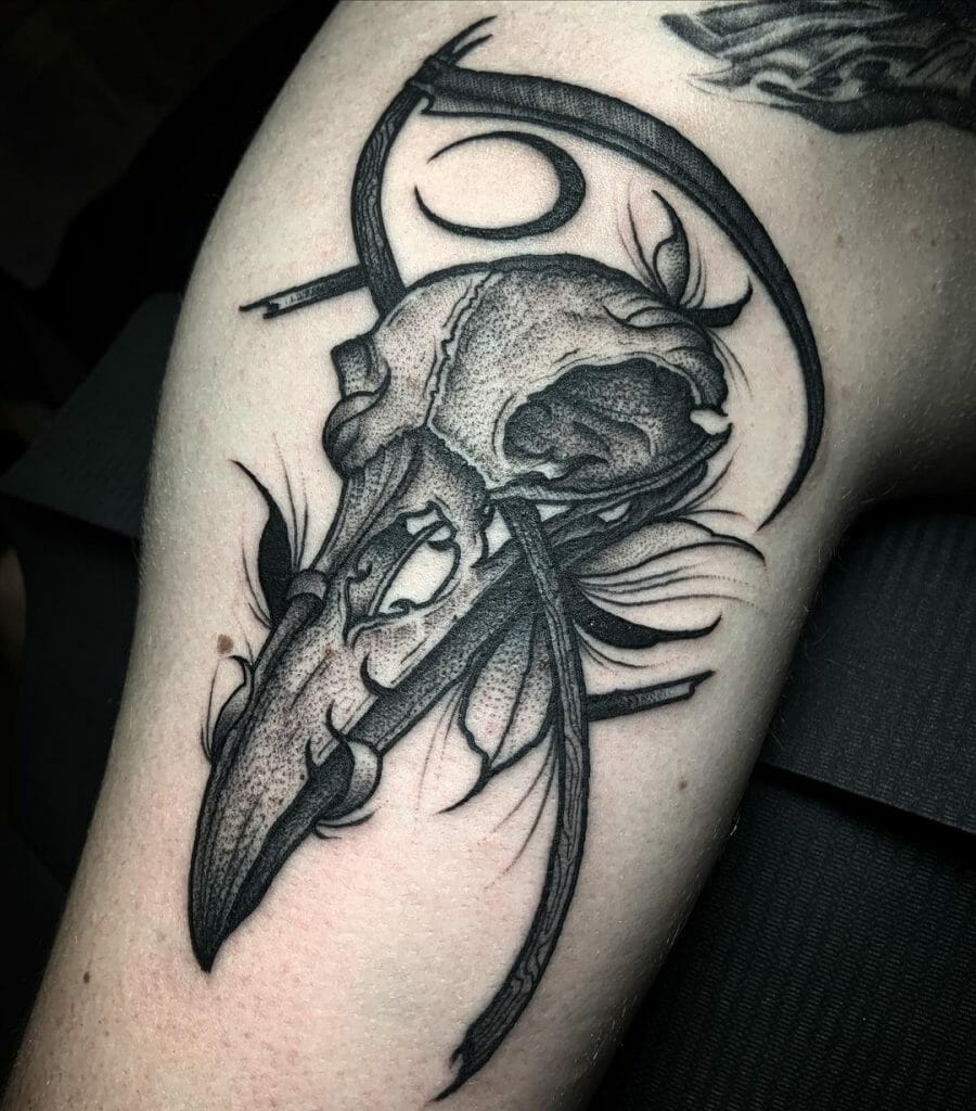 The Scythe And Raven Skull Tattoo