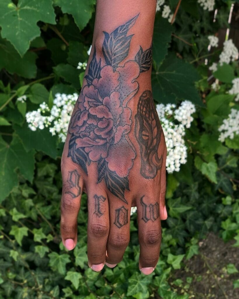 The Shaded Peony Tattoo on Hand