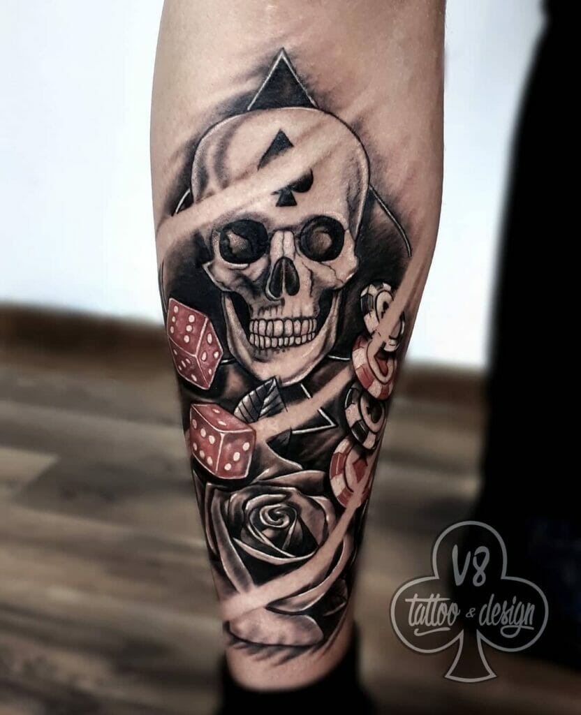 The Skull Of Ace And Dice Tattoo