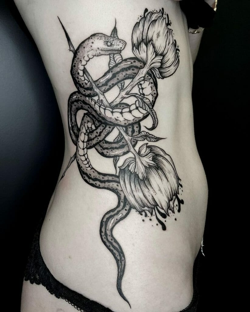 The Snake Intertwined In Rose TattooThe Snake Intertwined In Rose Tattoo