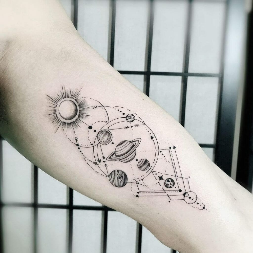 The Star And Its Planets Geometric Tattoo