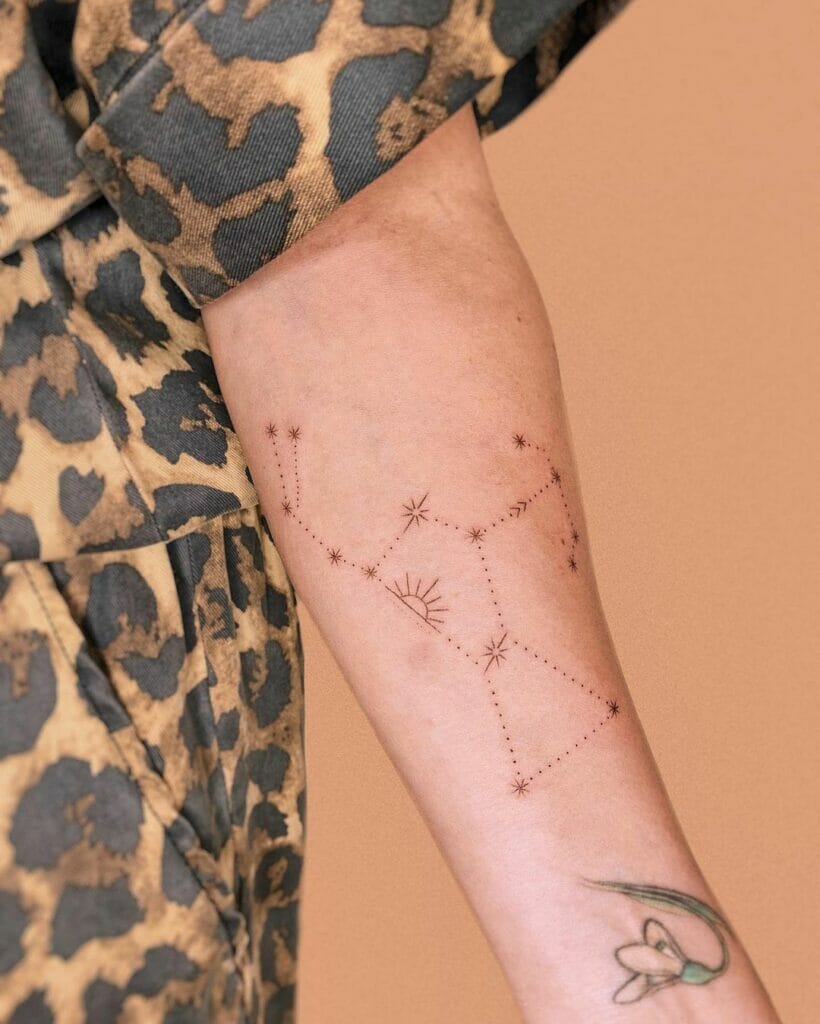 The Star Embedded Unusual Orion Tattoo Outline