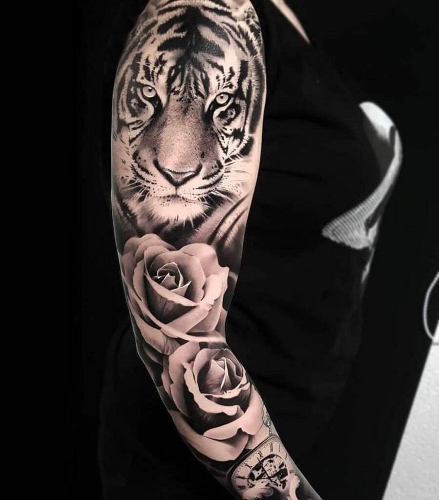 The White Tiger And Rose Tattoo