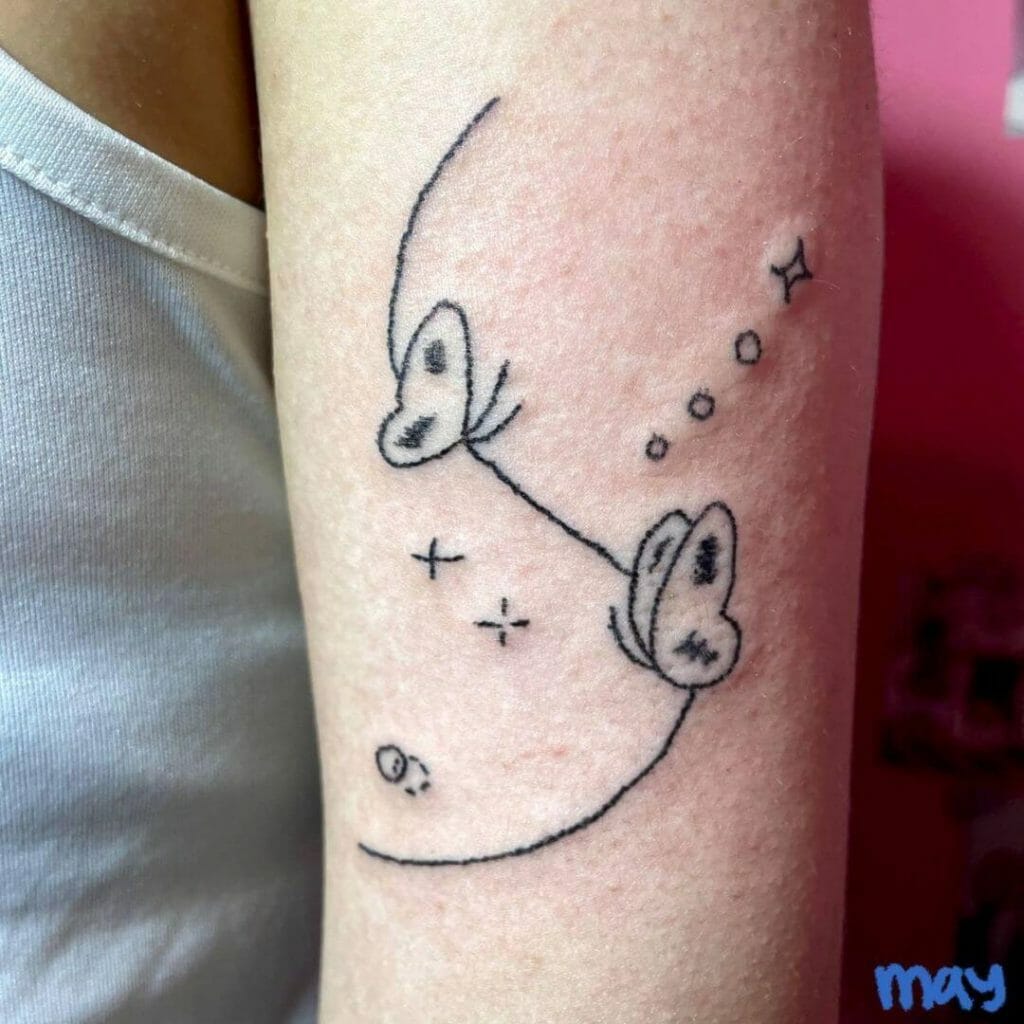 Thread Of Fate Tattoo With Butterfly And Stars